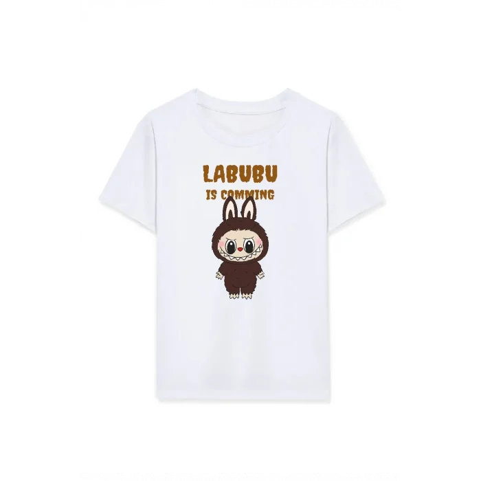 Kız Labubu Çocuk Baskılı T-Shirt - Beyaz