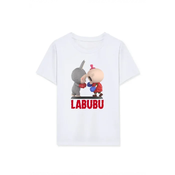 Kız Labubu Çocuk Baskılı T-Shirt - Beyaz