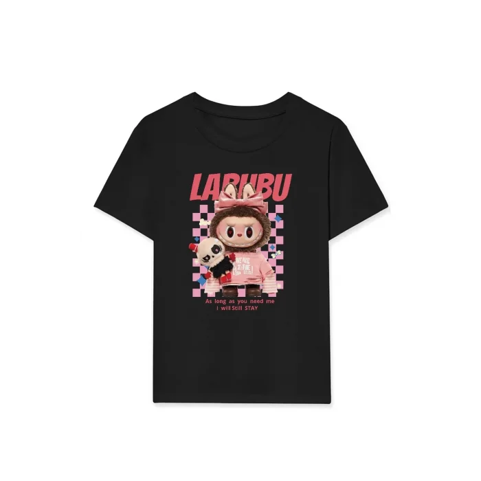 Kız Labubu Çocuk Baskılı T-Shirt - Siyah