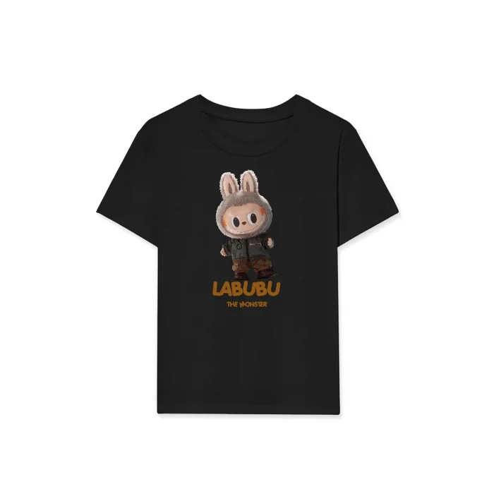 Kız Labubu Çocuk Baskılı T-Shirt - Siyah