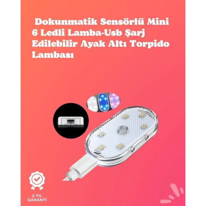 Kolay Montajlı, Çok Renkli USB Şarjlı Kablosuz Araç İçi Işık Seti