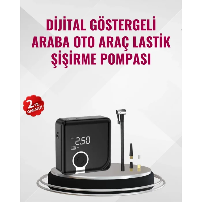 Kompakt Tasarımlı LED Işıklı Taşınabilir Hava Kompresörü