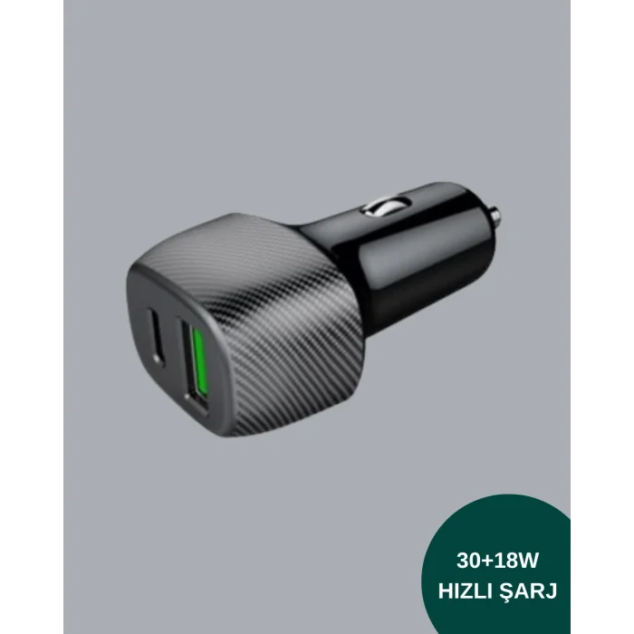 Kompakt Tasarımlı Type-C + USB Girişli Araç Şarj Başlığı
