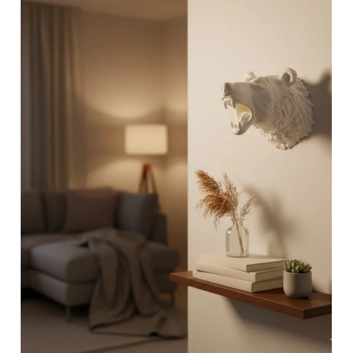 Krem Ayı Figürü Duvar Süsü Asılabilir Hediyelik Dekoratif 25x19 cm
