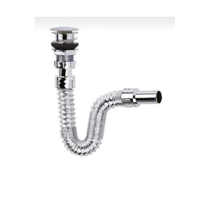 Krom Basmalı Sifon -Körüklü Sifon Bas Stoplu Lavabo Mutfak Sifonu-Paslanmaz