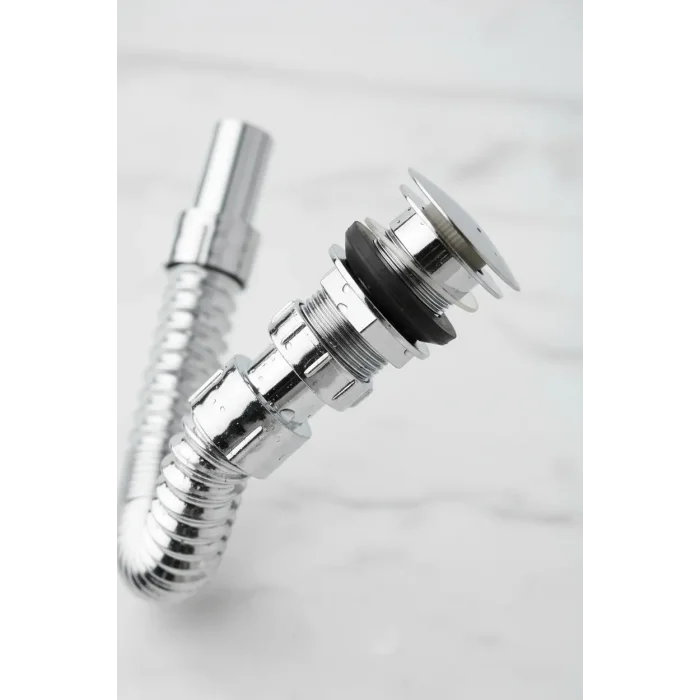 Krom Basmalı Sifon -Körüklü Sifon Bas Stoplu Lavabo Mutfak Sifonu-Paslanmaz