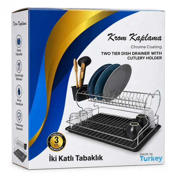 Krom - Metal 2 Katlı Tabaklık - Bulaşıklık Bx40