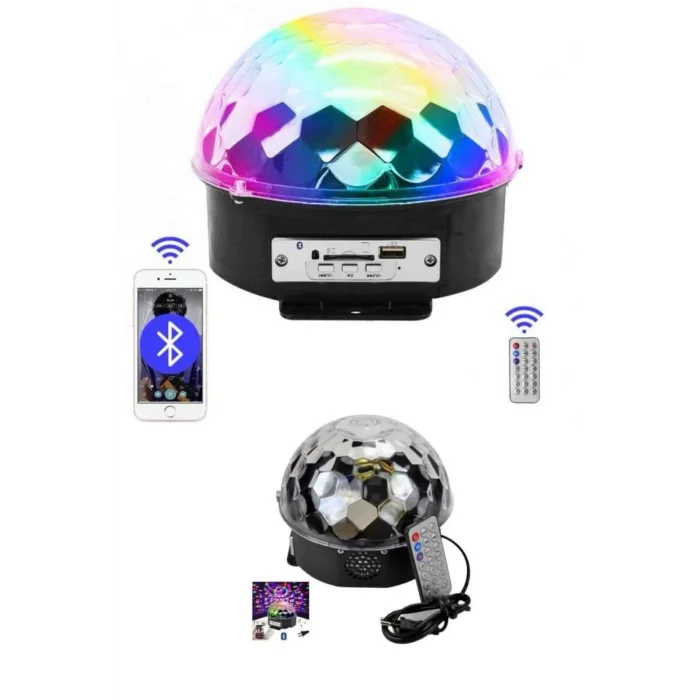 Küre Disko Topu Müzik Çalar Renkli Lazer Işıklı Bluetooth Disko Parti Işığı Kumandalı