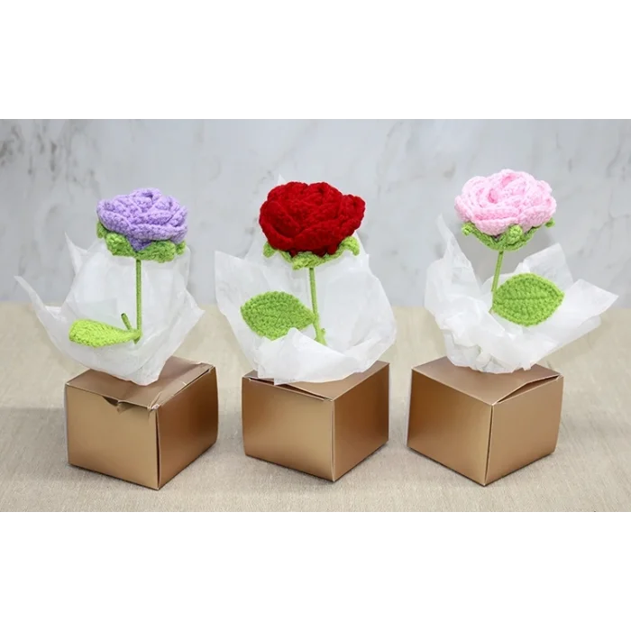 Kutulu Tekli El Örgüsü Gül Kutulu