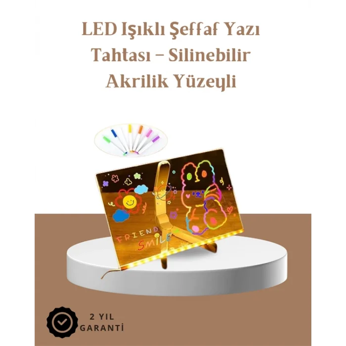 LED Aydınlatmalı Şeffaf Mesaj Tahtası – 30x20 cm, Neon Etkili Yazılar İçin Tasarlandı