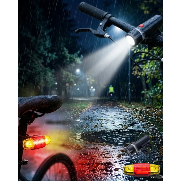 LED Bisiklet Işık Seti Ön Far ve Arka Stop Lambası Güvenlik Seti