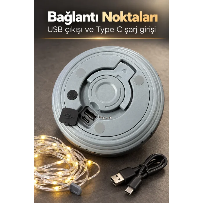 LED Şeritli Kamp Işığı Type C Şarj Girişli