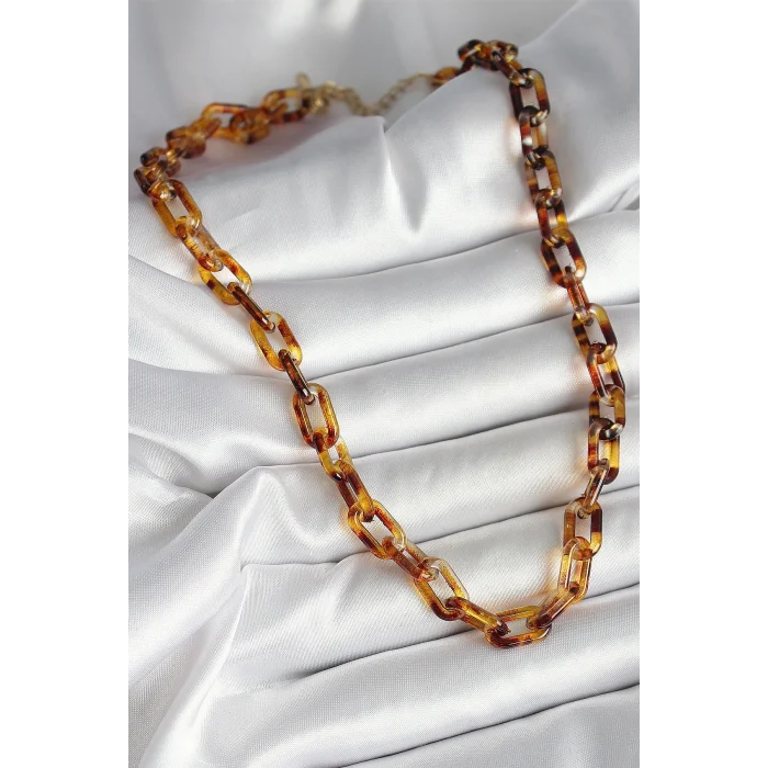 Leopar Desenli Mika Zincir Kadın Kolye