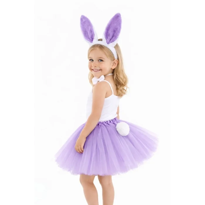 Lila Mor Tavşan Kostüm Seti Kız Çocuk – Tütü Etekli 4 Parça