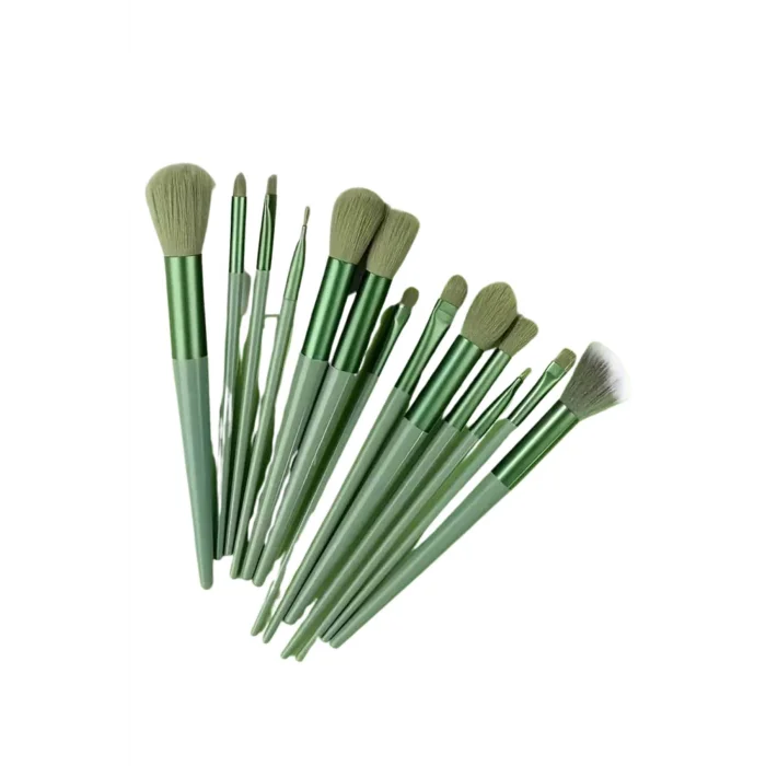Makyaj Fırça Seti Yeşil 13 Parça Fondöten Fırçası Allık Fırçası Far Fırçası