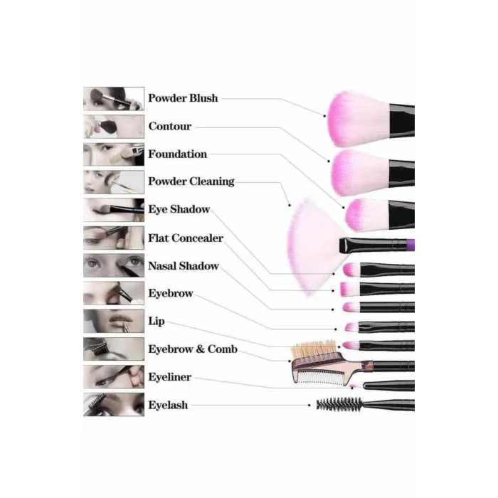 Makyaj Fırçası 12 Parça Set Yumuşak Uçlu Göz Makyajına Uygun Hafif ve Taşınabilir Çanta