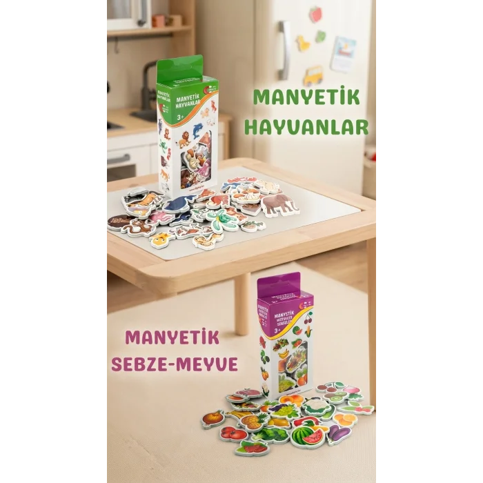 Manyetik Eğitici Set 30 Parça Hayvan 26 Parça Sebze Meyve Magnet Oyuncak