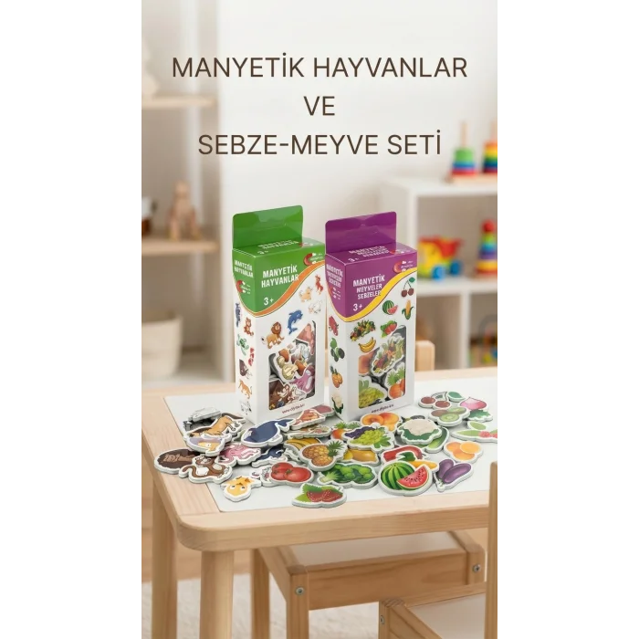 Manyetik Oyuncak Set Hayvanlar Sebze Meyve Magnetli 56 Parça