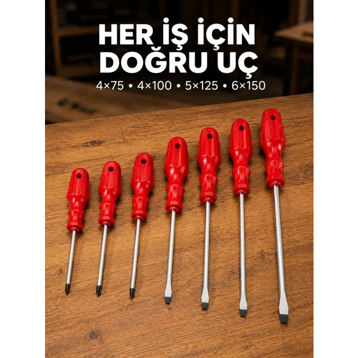 Manyetik Uçlu 7 Parça Tornavida Seti Düz ve Yıldız Tornavida