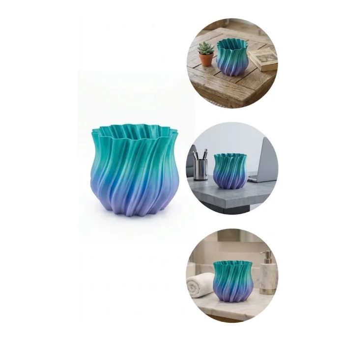 Mavi Degrade Kıvrımlı 3D Vazo Minimal Modern Ev Dekoru