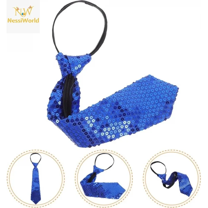 Mavi Pul Payetli Işıltılı Parti Kravatı 33 cm