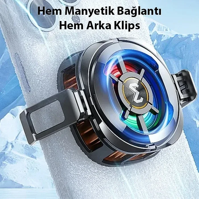 MEMO CX06 iOS Android Soğutucu 15W Manyetik + Arka Klips 2si 1 Arada Yarı İletken Soğutma Fanı Radyatörü-(5775)