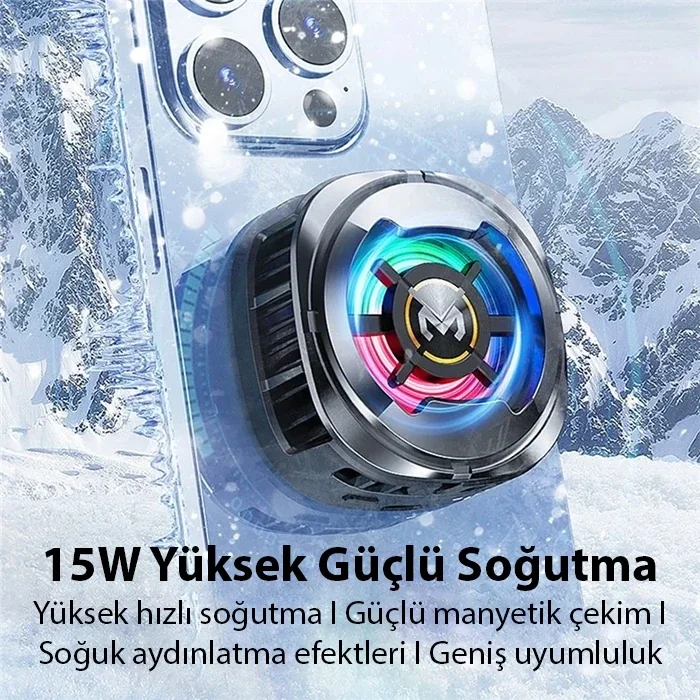 MEMO CX06 iOS Android Soğutucu 15W Manyetik + Arka Klips 2si 1 Arada Yarı İletken Soğutma Fanı Radyatörü-(5775)