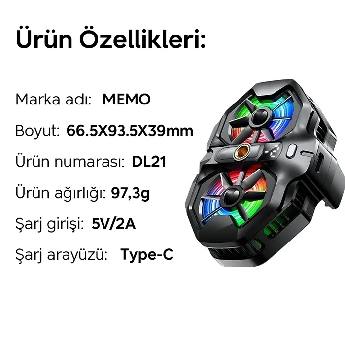 MEMO DL21 Yarı İletken Arka Klipsli Çift Fanlı Soğutma Radyatörü PUBG Oyun Soğutucu iOS Android-(5775)