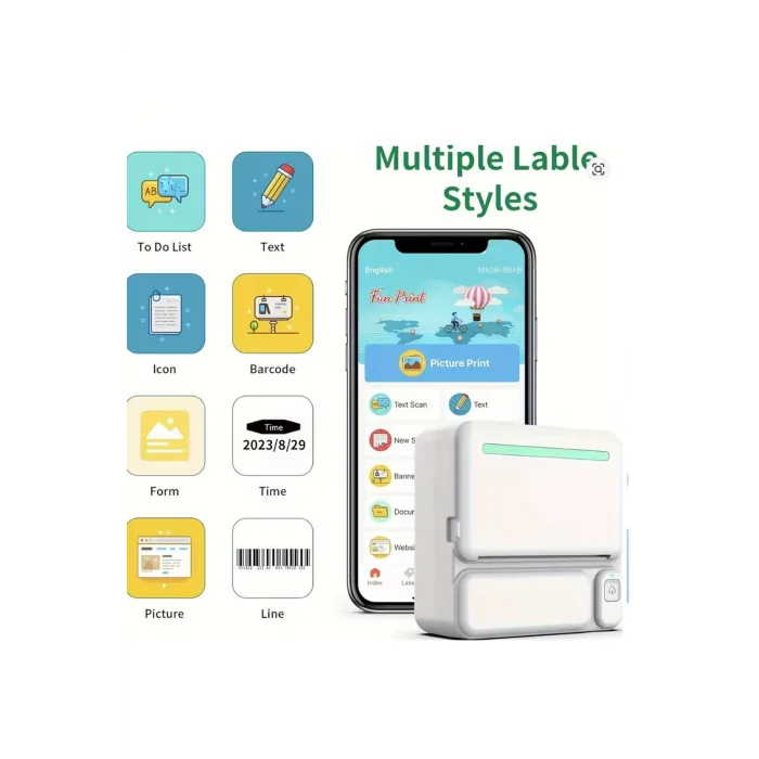 Mini Taşınabilir Yazıcı 13 Rulo Kağıtlı Mürekkepsiz Etiket Yazıcısı Mini Termal Yazıcı