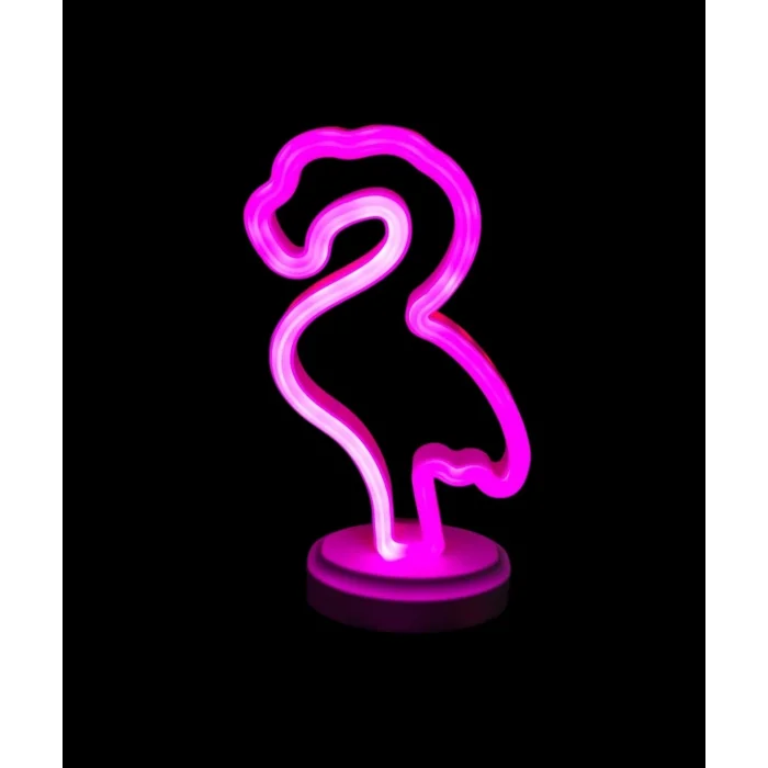Neon Işıklı Flamingo Yazılı Masa Gece Lambası Pil+usb