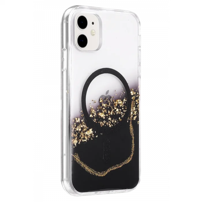 Onegif Apple İphone 11 Lotus Simli Magsafe Kapak - Siyah