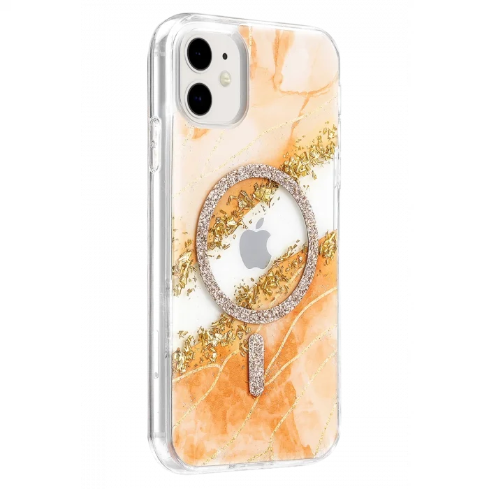 Onegif Apple İphone 11 Lotus Simli Magsafe Kapak - Turuncu