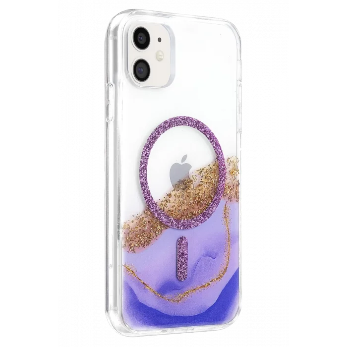 Onegif Apple iPhone 11 Uyumlu Lotus Simli Magsafe Kapak - Mor