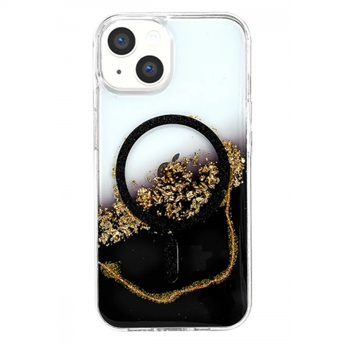 Onegif Apple İphone 14 Lotus Simli Magsafe Kapak - Siyah