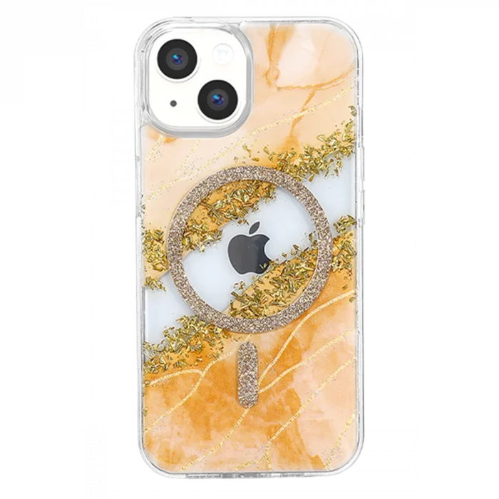 Onegif Apple İphone 14 Lotus Simli Magsafe Kapak - Yeşil