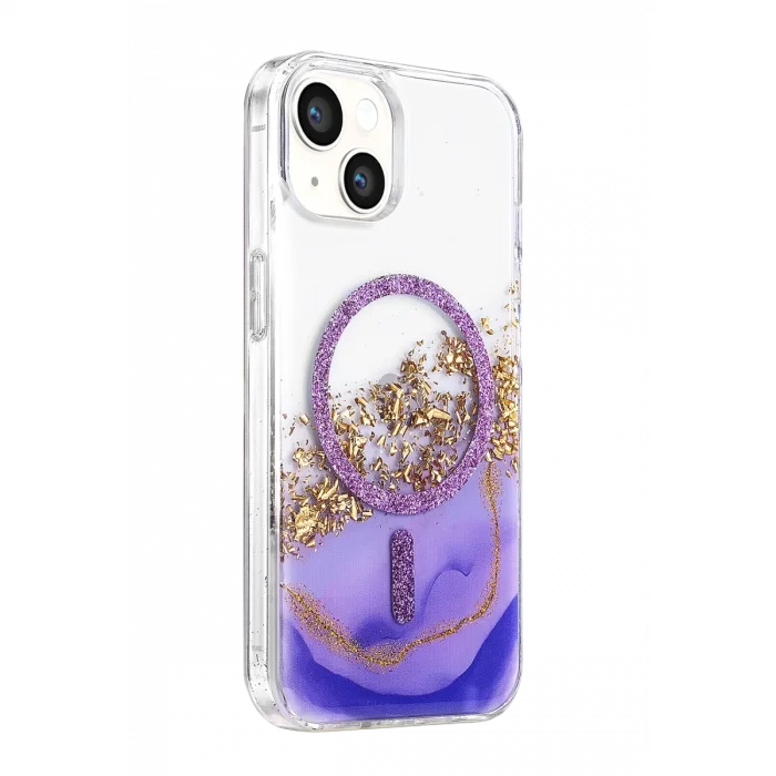 Onegif Apple İphone 15 Lotus Simli Magsafe Kapak - Mor