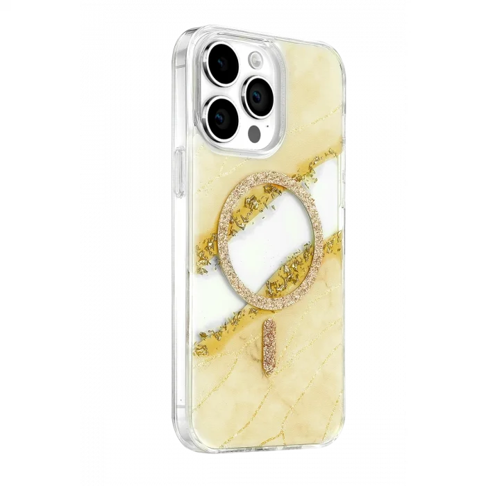 Onegif Apple İphone 15 Pro Max Lotus Simli Magsafe Kapak - Gümüş