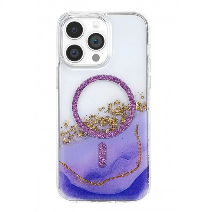 Onegif Apple İphone 15 Pro Max Lotus Simli Magsafe Kapak - Mor