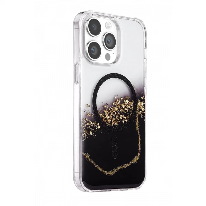 Onegif Apple İphone 15 Pro Max Lotus Simli Magsafe Kapak - Siyah