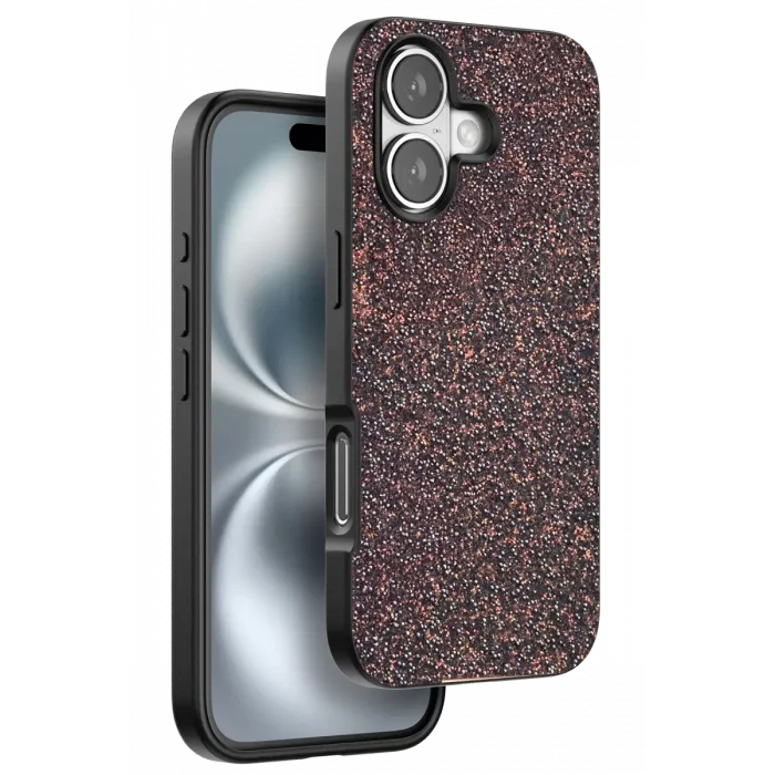 Onegif Apple iPhone 16 Plus Uyumlu Bright Simli Kapak - Derin Mor