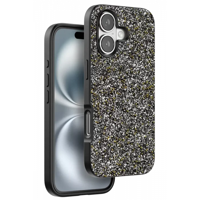 Onegif Apple iPhone 16 Plus Uyumlu Bright Simli Kapak - Gümüş