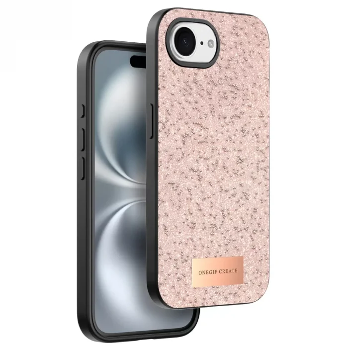 Onegif Apple iPhone 16E Uyumlu Bright Simli Kapak - Pembe