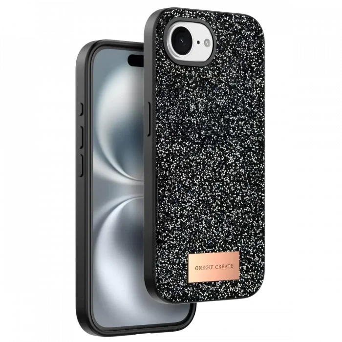Onegif Apple iPhone 16E Uyumlu Bright Simli Kapak - Siyah