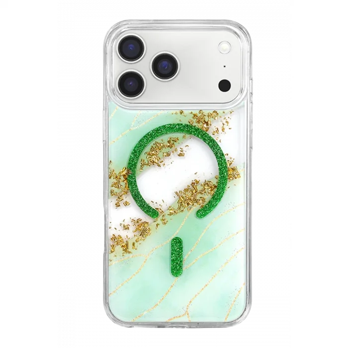 Onegif Apple İphone 17 Pro Max Lotus Simli Magsafe Kapak - Yeşil