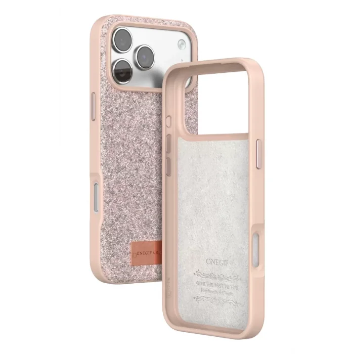 Onegif Apple iPhone 17 Pro Uyumlu Bright Simli Kapak - Pembe