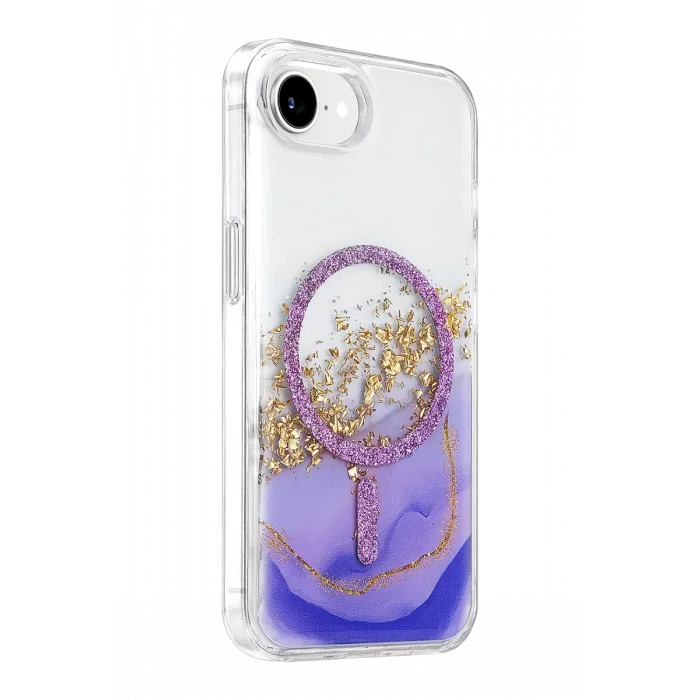 Onegif Apple iPhone 17E Uyumlu Lotus Simli Magsafe Kapak - Mor