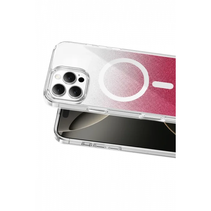Onegif Apple iPhone 16 Pro Max Uyumlu Sora Simli Magsafe Kapak - Kırmızı