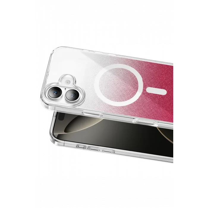 Onegif Apple iPhone 17 Uyumlu Sora Simli Magsafe Kapak - Kırmızı
