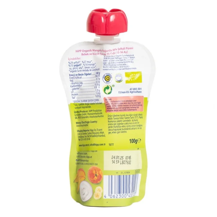 Organik Mangolu Yoğurtlu Muzlu Şeftali Püresi 100 Gr