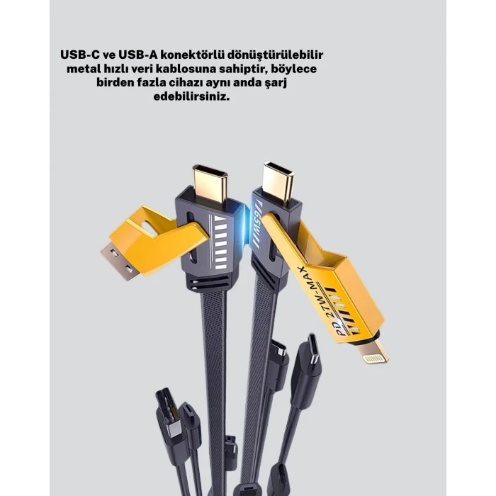 Örgülü Tasarım 4’ü 1 Arada USB-C Lightning Hızlı Şarj Kablosu